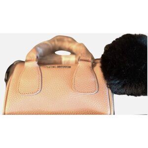 Steve Madden Crossbody Bag Womens Blush Pink Mini Barrel Purse New Black Pom Pom